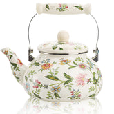 OLYTARU front view of floral enamel teapot showing colorful design and durable finish