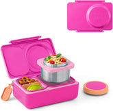 Omie OmieBox UP front view showing compact design and pop pink color, durable lunch solution
