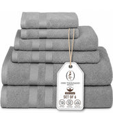 One Thousand Reasons front-view of gray 6-piece towel set, shows value