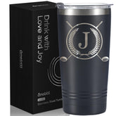 Onebttl front view showing personalized J initial and golf design, easy identification