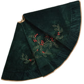 ONGLYP front view of dark green velvet tree skirt gives classic holiday base