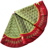 ONGLYP front view showing full green and red velvet skirt and pleated border, enhances tree presentation