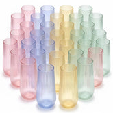 Oojami front pack of 48 ribbed stemless flutes showing elegant presentation benefit