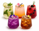 Oojami front pack of 40 glasses showing elegant ripple design and gold rim benefit