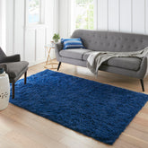 Ophanie front view showing royal dark blue rug and clean edge benefit