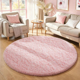Ophanie front view of pink round rug showing color and shape, adds visual warmth