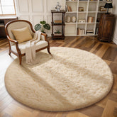 Ophanie front view beige round rug shows soft plush and clean edges for cozy décor