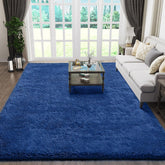Ophanie front view blue rug showing plush navy pile and room anchor benefit
