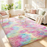 Ophanie front view rainbow 5x8 rug showing colorful design and cozy appeal