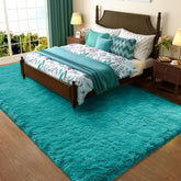 Ophanie front view plush teal rug showing full 4x6 coverage and cozy appeal