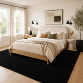 Ophanie front view showing full 8x10 black rug and cozy living room benefit