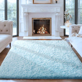 Ophanie light blue rug front view showing plush softness and inviting texture