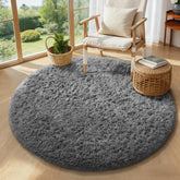 Ophanie front view of 4ft grey round rug showing soft plush surface and shape