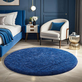 Ophanie front view of blue round rug showing plush surface and shape for cozy decor