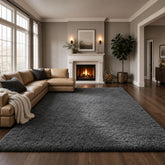 Ophanie rug front view showing grey color and inviting living room comfort
