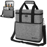 opux front view gray tote showing secure zip and handles, convenient carry benefit