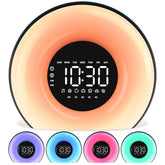 OrangeLight front view of alarm clock showing digital display and black finish, clear bedside benefit