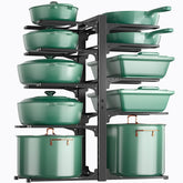 ORDORA front view under-cabinet pot organizer showing vertical storage benefit
