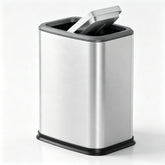 organizelink slim silver trash can front view showing compact fit and modern look