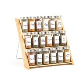 Orii front view bamboo spice rack showing organized jars and natural finish for tidy storage