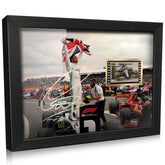 ORIMAMI front view of framed Lewis Hamilton poster showing clear autograph and image benefit display