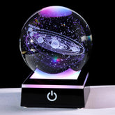 Ornalrist crystal ball front view showing solar system detail and clear K9 glass benefit display