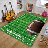 Osimiccp front view of football rug showing full field graphic and bold colors for fun décor
