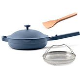 Our Place Always Pan 2.0 front view showing full pan and handles benefit quick serving