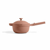 Our Place mini pot front view showing compact shape and handles for easy storage