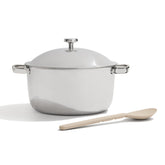 Our Place pot front view showing sleek exterior and balanced handle for durability
