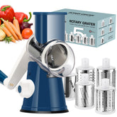 Ourokhome grater front view showing compact dark blue design and benefits