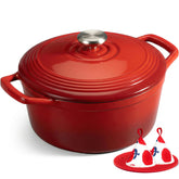 Overmont Dutch oven front view showing elegant enamel and capacity benefit
