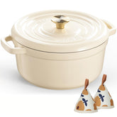 Overmont Dutch oven front view showing elegant enamel and sturdy build benefit durable cooking