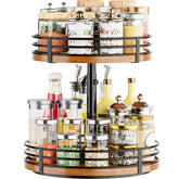 OVICAR front view two-tier lazy susan showing organized bottles and jars, improves access