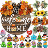 OWUH front door sign on porch showing full seasonal set and welcome message