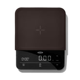 OXO Brew scale front view showing compact black design and platform for precision brewing