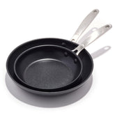 OXO skillet set front packaging showing both pans and benefits