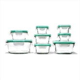 OXO Good Grips front view of glass set showing containers and lids, organized benefit