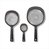 OXO Good Grips front packaging showing the three-piece strainer set and features