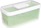 OXO GreenSaver produce keeper front view showing lid and clear container for visible storage and freshness