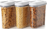 OXO three-piece POP dispensers front view showing organized countertop