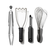 OXO stainless 4-piece set front view shows compact storage and durability