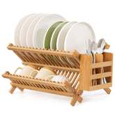 Oyydecor bamboo front view showing full two-tier rack and natural finish benefit