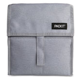 PackIt front view of gray fog lunch bag showing sleek insulated exterior and portability