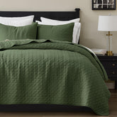 palassio front view of olive green king quilt shows full bed coverage and style benefit