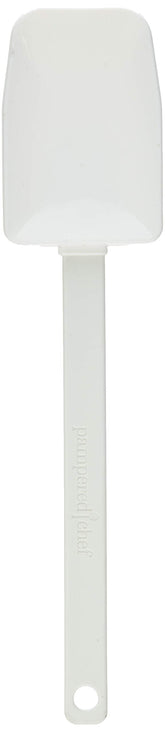 Pampered Chef scraper spatula front view showing fused silicone head and nylon handle, durable kitchen tool