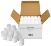 PARNOO front view of bulk box showing 144 votive candles and organized packing benefit