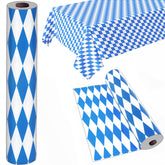 party greeting front packaging showing full blue diamond table roll, fast setup benefit