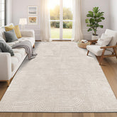 Pauwer front view of beige 8x10 rug showing pattern and benefit of warm style