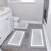 Pauwer front view of light grey rug set showing modern neutral decor and benefit of coordinated look